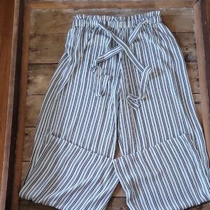 Striped Wide-Leg Drawstring Pants - White/Black